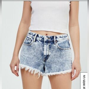 PacSun Dazzle High Waisted Denim Festival Shorts Sz 23 Wash color Frayed hem.
